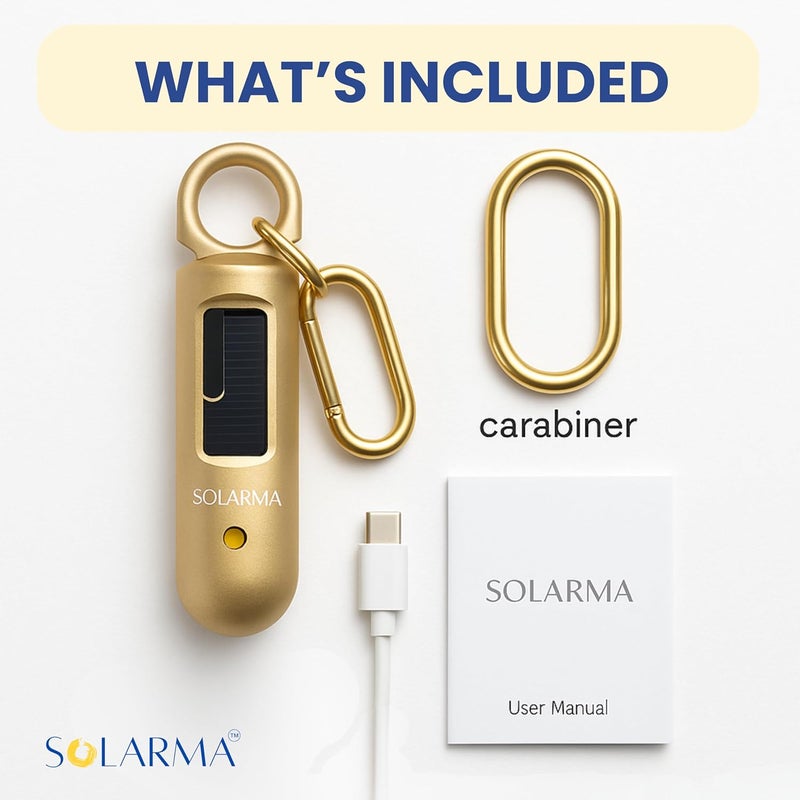 HerTime2 Solarma by | Solar Powered Personal Alarm for Women | Extra Loud Dual Siren + LED | Solar + USB-C Rechargeable | Ideal Gift for College Travel Running Realtors | Self Defense Safety Alarm - Image 4